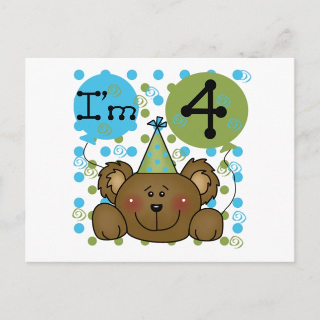Teddy Bear 4th Birthday T-shirts and Gifts Postcard (Front)
