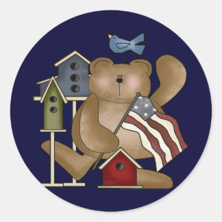 Teddy Bear 4th of July Classic Round Sticker