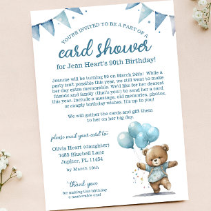 Teddy Bear 90th Birthday Card Shower Invitation