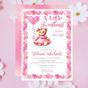 Teddy Bear A Little Sweetheart Girl Baby Shower Invitation