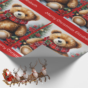 Teddy Bear Add Child's Name Christmas Classic Wrapping Paper