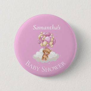 Teddy Bear Adventure Pink Balloon Button