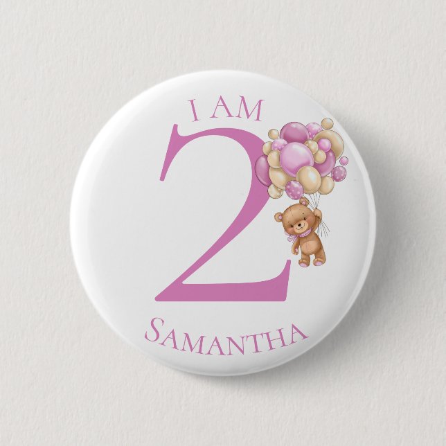 Teddy Bear  Adventure  PINK BIRTHDAY NUMBER 2 6 Cm Round Badge (Front)
