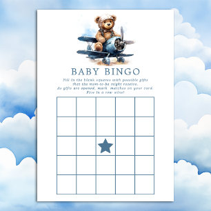 Teddy Bear Aeroplane Baby Shower Bingo Game Invitation