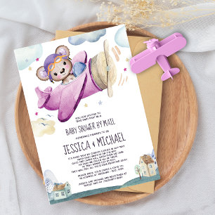 Teddy Bear Aeroplane Baby Shower by Mail Invitation