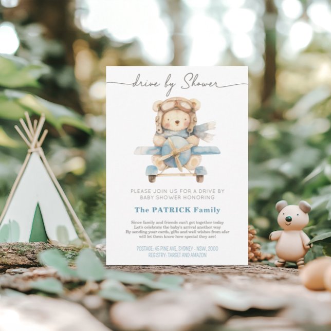 Teddy Bear Aeroplane | Baby Shower by Mail Invitation (Creator Uploaded)