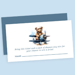 Teddy Bear Aeroplane Baby Shower Diaper Raffle Enclosure Card