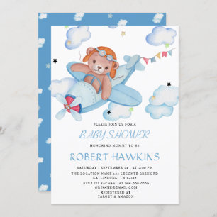 Teddy Bear Aeroplane Baby Shower Invitation