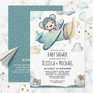 Teddy Bear Aeroplane Baby Shower Invitation