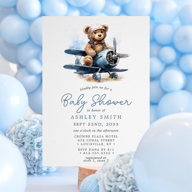 Teddy Bear Aeroplane Baby Shower  Invitation (Creator Uploaded)