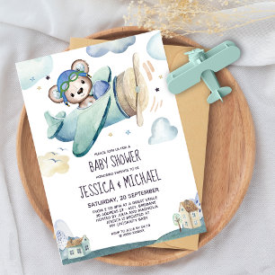 Teddy Bear Aeroplane Baby Shower Invitation