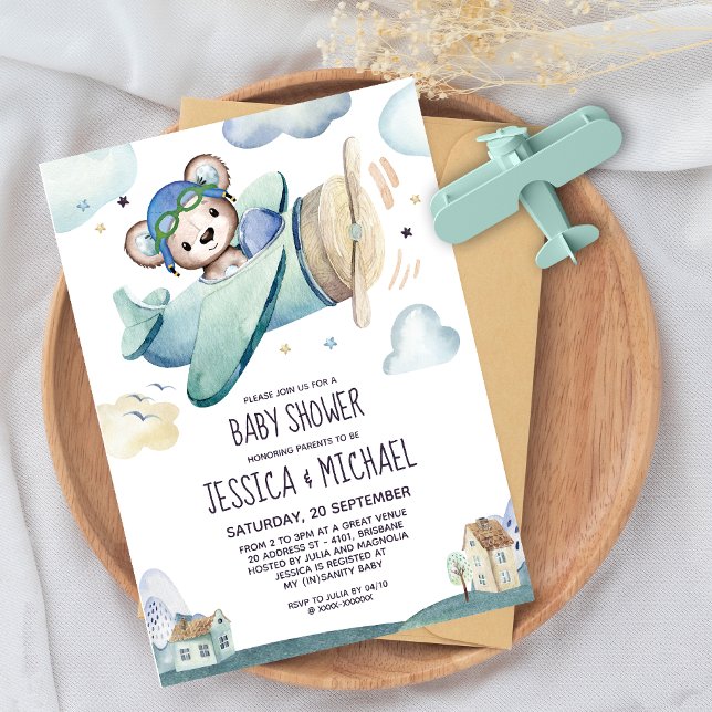 Teddy Bear Aeroplane Baby Shower Invitation (Creator Uploaded)