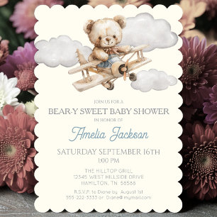 Teddy Bear Aeroplane Baby Shower Invitation