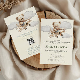 Teddy Bear Aeroplane Baby Shower Invitation