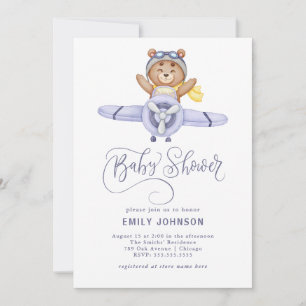 Teddy Bear Aeroplane Baby Shower Invitation