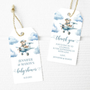 Teddy bear aeroplane baby shower thank you tags