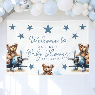 Teddy Bear Aeroplane Baby Shower Welcome Banner