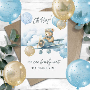 Teddy Bear Aeroplane Balloon Thank You Card