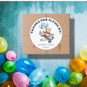 Teddy Bear Aeroplane Balloons Boy Baby Shower Classic Round Sticker