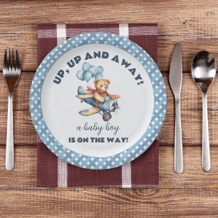Teddy Bear Aeroplane Balloons Boy Baby Shower Paper Plate