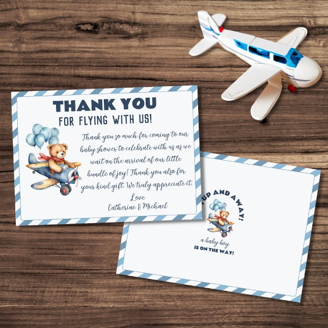 Teddy Bear Aeroplane Balloons Boy Baby Shower Thank You Card (Creator Uploaded)