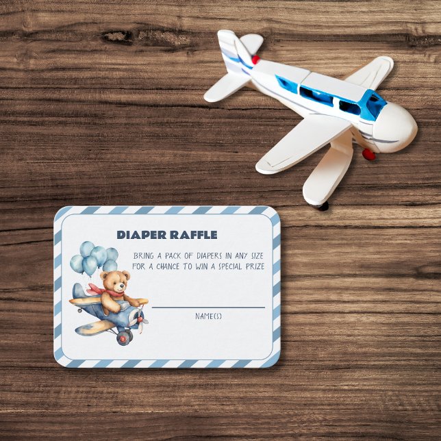Teddy Bear Aeroplane Balloons Diaper Raffle Enclosure Card (Creator Uploaded)