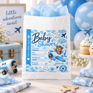 Teddy Bear Aeroplane Boarding Pass Boy Baby Shower Favour Bags