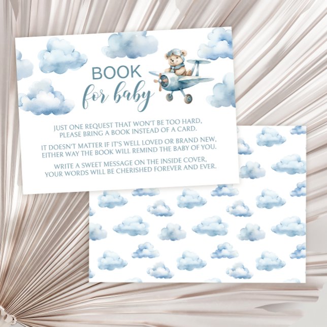Teddy bear aeroplane book for baby boy shower enclosure card (Creator Uploaded)