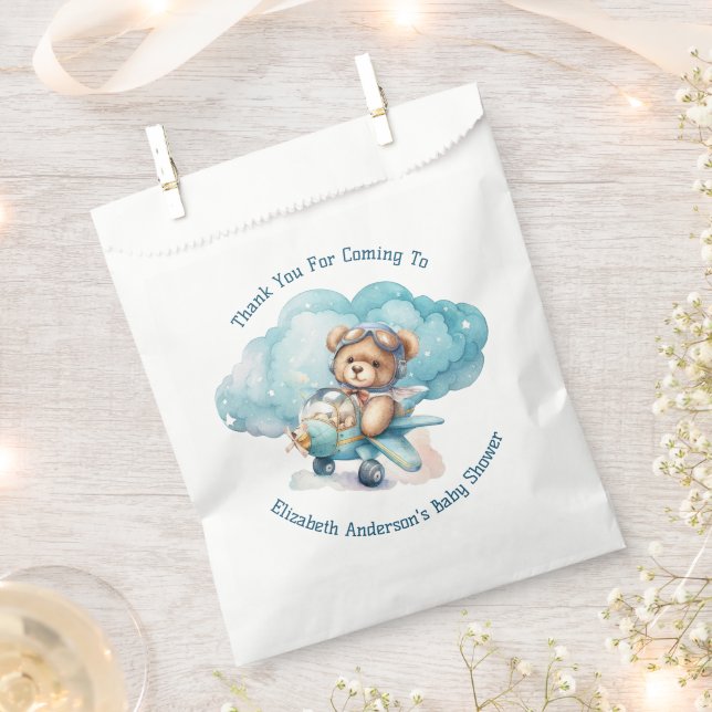 Teddy Bear Aeroplane Boy Baby Shower Favour Bags (Clipped)