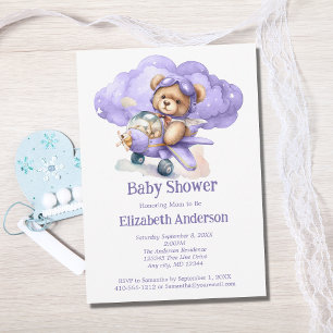Teddy Bear Aeroplane Boy Baby Shower Invitation