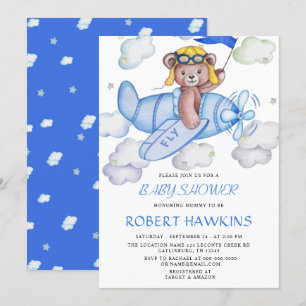 Teddy Bear Aeroplane EDITABLE Baby Shower Invitation