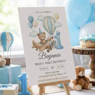 Teddy Bear Aeroplane Hot Air Balloon Birthday Part Invitation