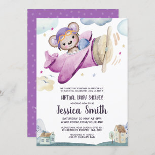 Teddy Bear Aeroplane   Virtual Baby Shower Invitation