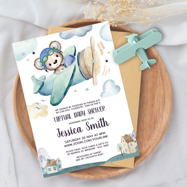 Teddy Bear Aeroplane | Virtual Baby Shower Invitation (Creator Uploaded)