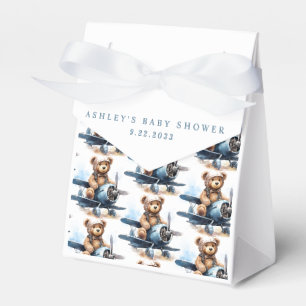Teddy Bear Aeroplane Watercolor Boy Baby Shower Favour Box