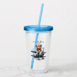 Teddy Bear Aeroplane Watercolor It's A Boy Acrylic Tumbler