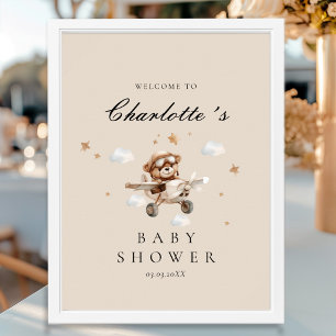 Teddy Bear & Aeroplane Welcome Baby Shower Poster