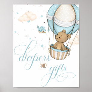 Teddy Bear Air Balloon  Baby Shower Diapers & Gift Poster