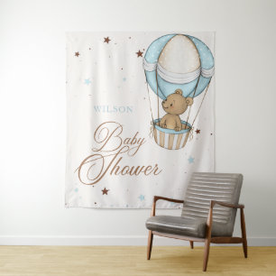 Teddy Bear Air Hot Balloon Bearly Wait Baby Shower Tapestry