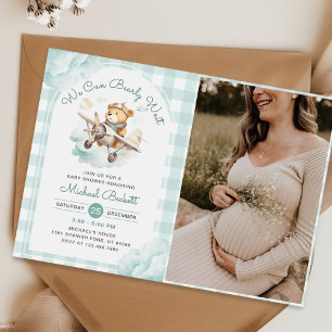 Teddy Bear Airplane Boy Baby Shower Photo Invitation
