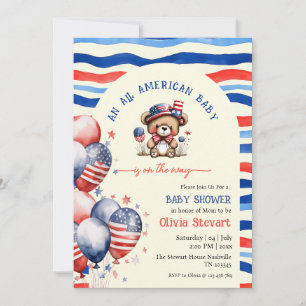 Teddy Bear All American Baby 4th July Baby Shower Invitation