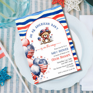 Teddy Bear All American Baby 4th July Baby Shower Invitation
