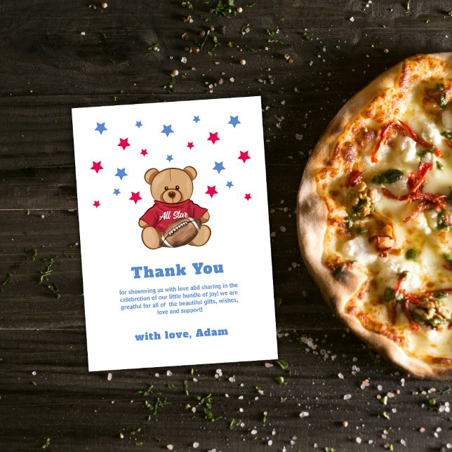 Teddy Bear All Star Football Sport Baby Shower  Thank You Card (Teddy Bear All Star Football Sport Baby Shower Thank You Card)