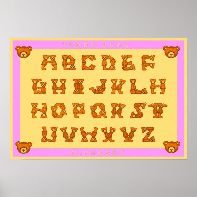 Teddy Bear Alphabet Letters Poster~ABCs Light Pink Poster (Front)