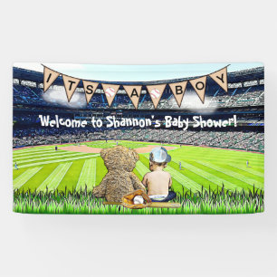 Teddy Bear and Baby Baseball Field Baby Shower Banner