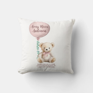 Teddy Bear and Balloon Girl Birth Date Stats  Cushion