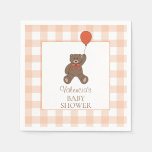 Teddy Bear and Balloon Orange White Baby Shower Napkin