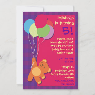 Teddy Bear and Balloons Birthday Party Invitation