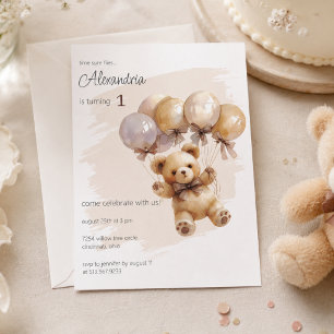 Teddy Bear and Balloons Birthday Party Invitation