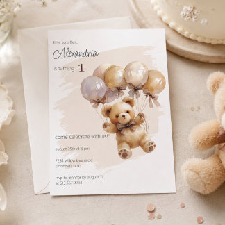 Teddy Bear and Balloons Birthday Party  Invitation
